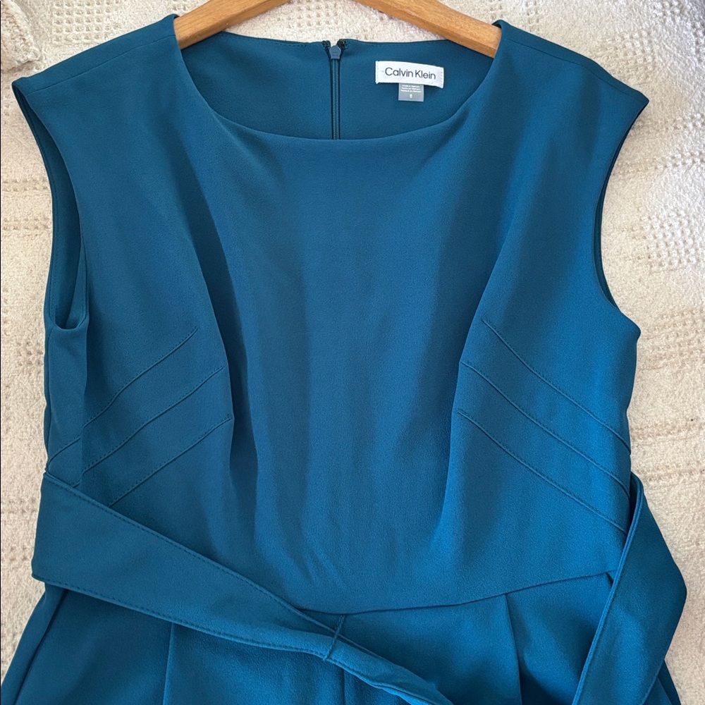 Calvin Klein Green Belted Side Pocket Women's Wide Leg Jumpsuit Size 8 - Picture 2 of 9